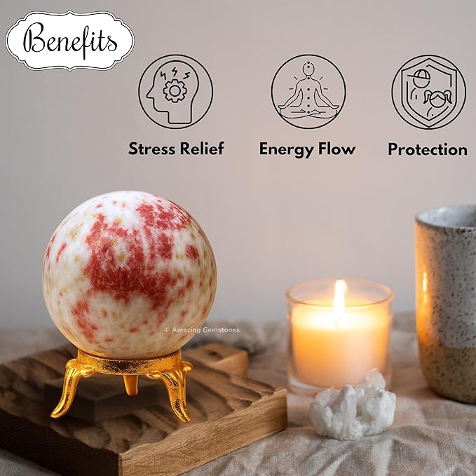 Amazing Gemstone Cinnabarite Crystal Ball with Stand - 1.5 Inches Crystal Sphere Meditation Balls for Witchcraft and Decorative Balls