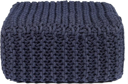 REDEARTH · Cube Low Pouf Foot Stool Ottoman - Hand Knitted Poof - Cord Boho Pouffe - Home Décor - Stuffed Footrest for Living Room - Nursery - Bedroom - Patio (16" x 16" x 8") - Navy Blue, Set of 2