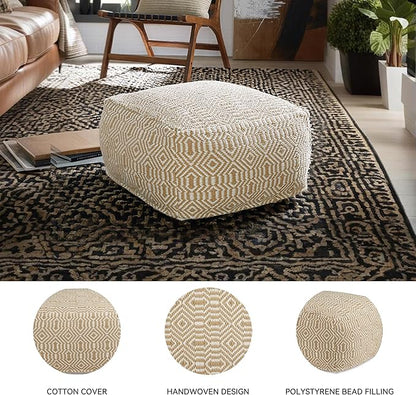 Signature Design by Ashley Adamont Casual Handwoven Geometric Pouf, Beige & White