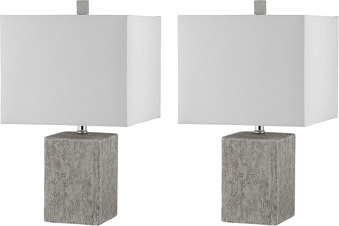 SAFAVIEH Lighting Collection Jaxon Modern Farmhouse Grey Ceramic 21-inch Bedroom Living Room Home Office Desk Nightstand Table Lamp Set of 2 (LED Bulbs Included)