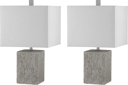 SAFAVIEH Lighting Collection Jaxon Modern Farmhouse Grey Ceramic 21-inch Bedroom Living Room Home Office Desk Nightstand Table Lamp Set of 2 (LED Bulbs Included)