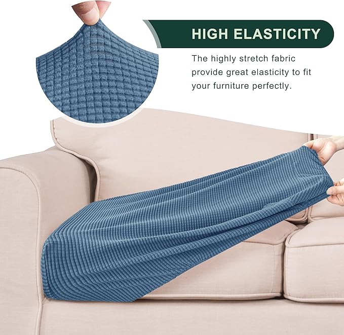 CHUN YI 2Piece Stretch Couch Cushion Covers, Sofa Seat Slipcovers for Pets, Suitable for Armchair Loveseat Sofa with Spandex Jacquard Washable Fabric (2Piece,Denim Blue)