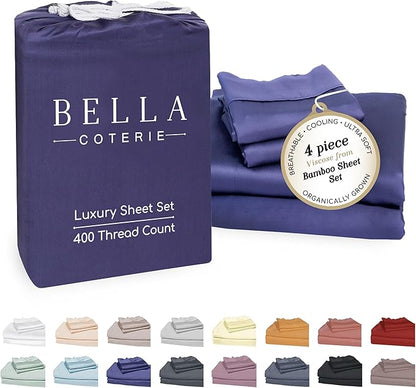 Bella Coterie Luxury Bamboo Viscose Cal King Size Sheet Set | 100% Organically Grown | Ultra Soft | Cooling for Hot Sleepers | 18" Deep Pocket [Twilight Blue]