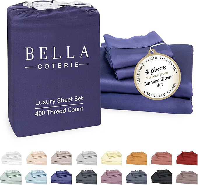 Bella Coterie Luxury Bamboo Viscose 34” Split Top King Size Sheet Set | 1 Fitted Sheet for Sleep Number & Adjustable Beds | 100% Organically Grown | Cooling & Soft | 18” Deep Pocket [Twilight Blue]
