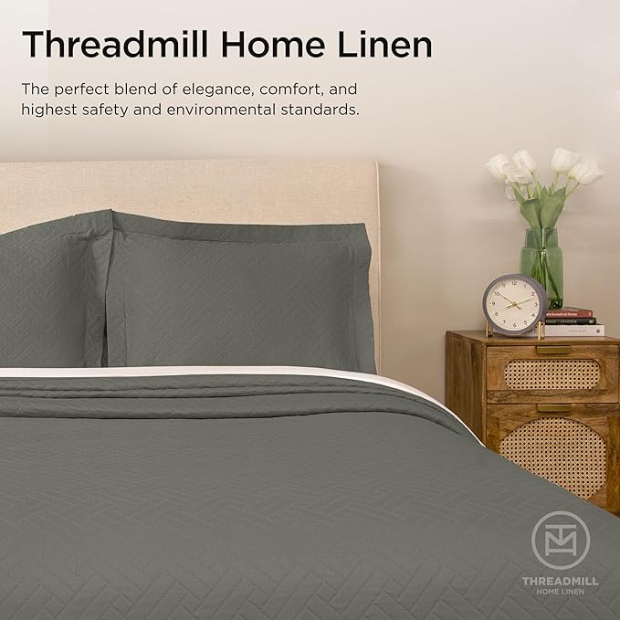 Threadmill Luxury Cotton Blankets for Queen Size Bed | All-Season 100% Cotton Queen Size Blanket | Criss Cross Jacquard Cozy Lightweight, Soft Breathable Coverlet fits Full Size Bed, 90x92 | Dark Grey
