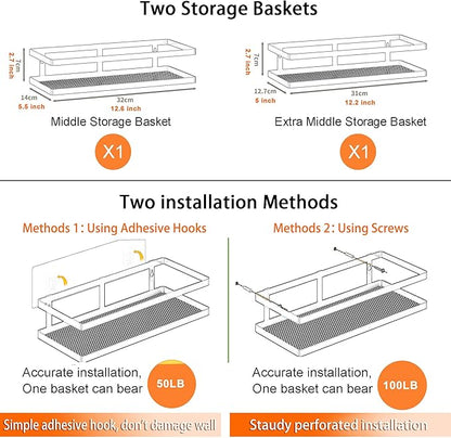PUSDON Hanging Storage Baskets Organizer Wall Mount, Metal Wire Storage Bin Rack for Kitchen Bathroom Shower Spice Shelf Home Decor Essentials White-2 Packs (Guardrail)