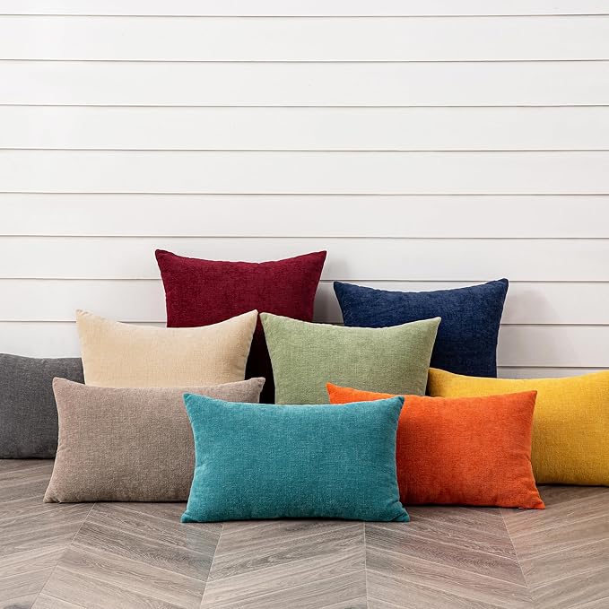 GAWAMAY Decorative Square Throw Pillow Covers 18"x18" Inch Set of 2, Super Soft Chenille Pillows Farmhouse Fall Pillowcase for Living Room Bedroom Sofa Couch Cushion Cover Beige 45x45cm (No Insert)