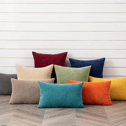 GAWAMAY Decorative Chenille Throw Pillow Covers 26x26 Inch Pack of 2, Soft Square Couch Pillow Cover for Sofa Cushion Living Room Bedroom Solid Dyed Oversized Pillowcases Beige 66x66cm (ONLY Covers)