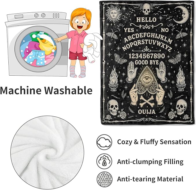 Ouija Board Blanket Halloween Holiday Decor Gothic Spirit Witch Throw Gifts for Kids Adults Lightweight Soft Fleece Sun Moon Skeleton Skull Witchy Blankets for Horror Spooky Decoration 50x60in