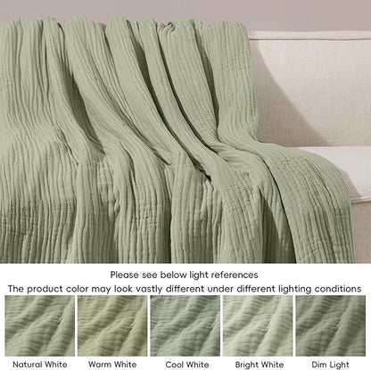 PHF Cooling Muslin Blanket Twin Size 60"x80", 6-Layer Lightweight Gauze Blanket Made from 35% Rayon Derived from Bamboo & 65% Cotton, Breathable & Ultra Soft Cozy for Hot Sleepers, Tea
