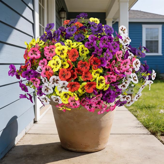 Artificial Flowers, 24 Bundles, Decorative Bouquets for Home, Wedding, Garden, Office Decor (6 Multicolor)