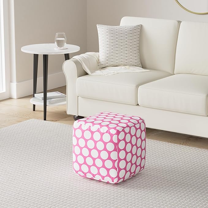 Majestic Home Goods Hot Pink Large Polka Dot Bean Bag Ottoman Pouf Cube L W x 17" H