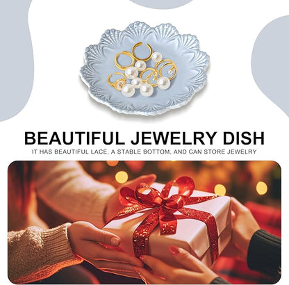 Ceramic Jewelry Dish, Decorative Tray for Rings Earrings Necklaces Bracelet Watch Keys, 4.50" Trinket Tray as Gifts for Women (Antique Shell)