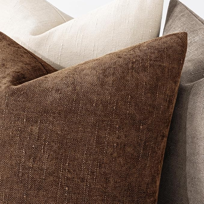MIULEE Pack of 2 Decorative Throw Pillow Covers Soft Chenille Throw Pillows Solid Neutral Farmhouse Textured Cushion Covers for Couch Sofa Bedroom Living Room 18x18 Inch,Honey Brown