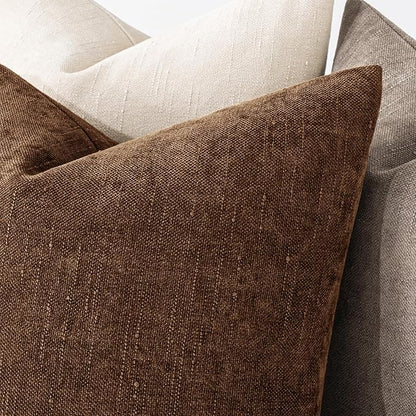MIULEE Pack of 2 Decorative Throw Pillow Covers Soft Chenille Throw Pillows Solid Neutral Farmhouse Textured Cushion Covers for Couch Sofa Bedroom Living Room 18x18 Inch,Honey Brown