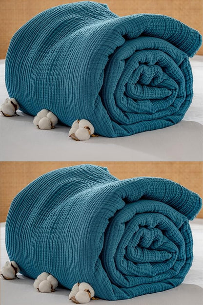 Muslin Blanket - Pure 100% Turkish Cotton Airy Soft Light Versatile Gauze Throw Blanket for Bed, Couch, Sofa (Petrol Blue, Queen XL Size (95" x 95" inch))