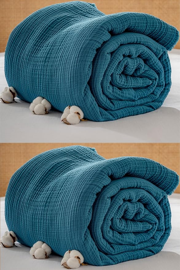 Muslin Blanket - Pure 100% Turkish Cotton Airy Soft Light Versatile Gauze Throw Blanket for Bed, Couch, Sofa (Petrol Blue, King Size (95" x 110" inch))