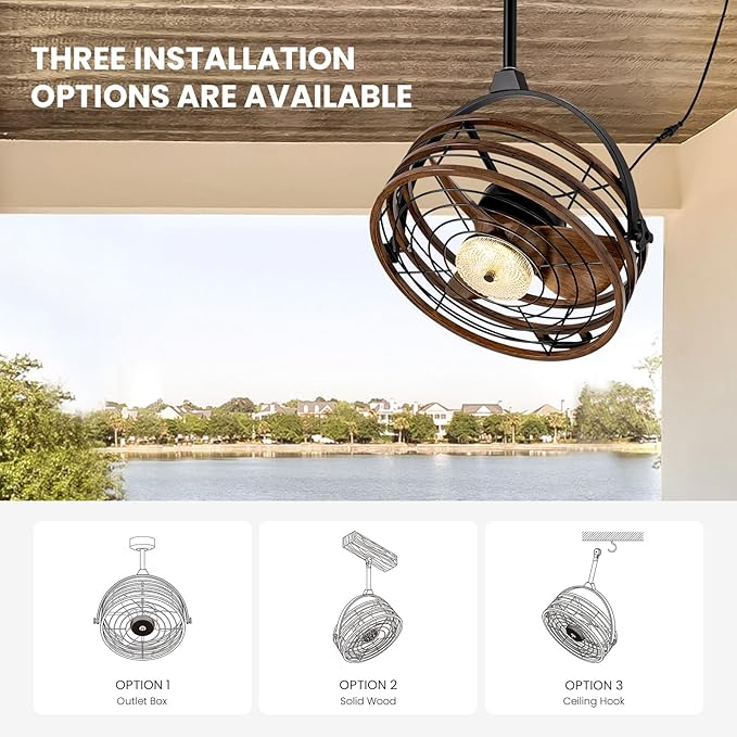 CROSSIO Outdoor Ceiling Fan with Lights, 23‘’ Waterproof Gazebo Fan with Remote Control Smart App, Plug in Caged Ceiling Fan for Patios, Pergola Porch