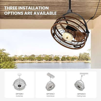 CROSSIO Outdoor Ceiling Fan with Lights, 23‘’ Waterproof Gazebo Fan with Remote Control Smart App, Plug in Caged Ceiling Fan for Patios, Pergola Porch