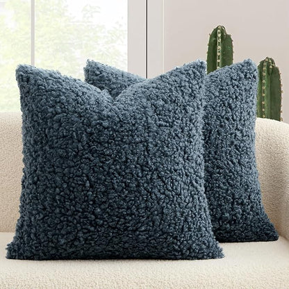 MIULEE Pack of 2 Throw Pillow Covers 20x20 Inch Neutral Navy Blue Faux Fur Decorative Sherpa Pillow Covers Fuzzy Accent Soft Sheepskin Fleece Cushion Cases for Boho Home Decor Couch Living Room Bed