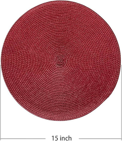 AHHFSMEI Round Braided Placemats 15 Inch Round Table Mats for Dining Tables Natural Woven Heat Resistant Place mats Set of 6 (Burgendy Red)