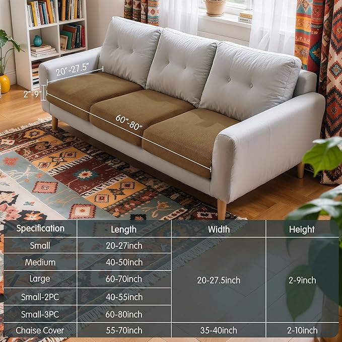 Hokway Stretch Couch Cushion Covers, 3 Piece Individual Sofa Cushion Slipcovers，Jacquard Sofa Seat Slipcover Set, Non-Slip Protector for Cushion (Coffee,Small-3PC)