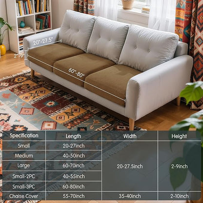 Hokway Stretch Couch Cushion Covers, 3 Piece Individual Sofa Cushion Slipcovers，Jacquard Sofa Seat Slipcover Set, Non-Slip Protector for Cushion (Coffee,Small-3PC)