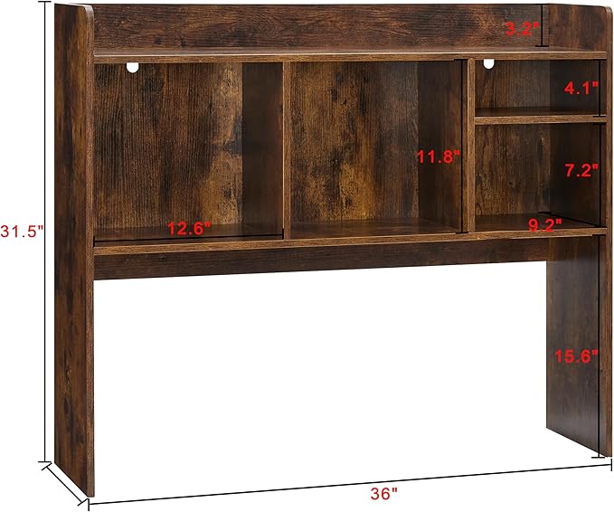 Desktop Bookshelf, Wooden Desk Storage Hutch with 6 Shelves for Computer Desk, 3-Tier Desktop Display Organizer Rack for Office Home (Brown)