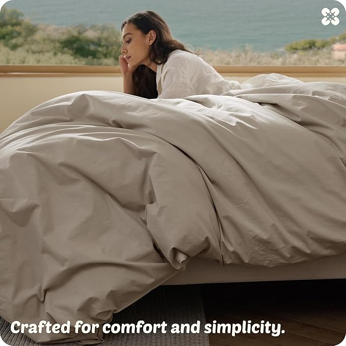 Bedsure Cotton Duvet Cover Twin - Luxury Slub Weave 100% Cotton Duvet Cover with a Linen Like Textured, Easy Change Durable Bedding, Tannish Linen Grey, 68" x 90"
