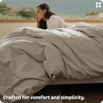 Bedsure Cotton Duvet Cover Twin - Luxury Slub Weave 100% Cotton Duvet Cover with a Linen Like Textured, Easy Change Durable Bedding, Tannish Linen Grey, 68" x 90"