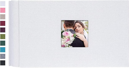 Mublalbum Small Photo Album 4x6 100 Photos Linen Cover Picture Book with Horizontal Pockets for Wedding Family Anniversary and Baby (White)