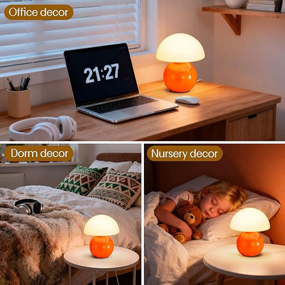 Cute Small Mushroom Lamp Decor,USB-Plug in Bedside Table Lamps with 3-Temperature LED Bulb Dimmable,Modern Aesthetic Home Decor for Livingroom/Bedroom/Dorm/Nursery (Orange with Plug)