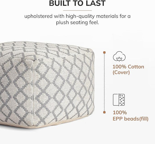 Anji Mountain 100% Handmade & Handcrafted Comfortable Home Décor Pouf Ottoman Footrest for Living Room, Bedroom, Nursery, Kidsroom, Patio Furniture - (22" x 22" x 16"- Gray,Ivory)