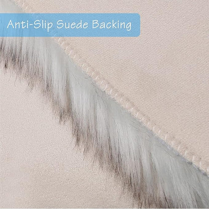 duduta White Black Faux Sheepskin Round Rug 4x4 ft, Fluffy Shag Fur Bedroom Nursery Kids Playroom Rug Dorm Decor Non Slip Washable