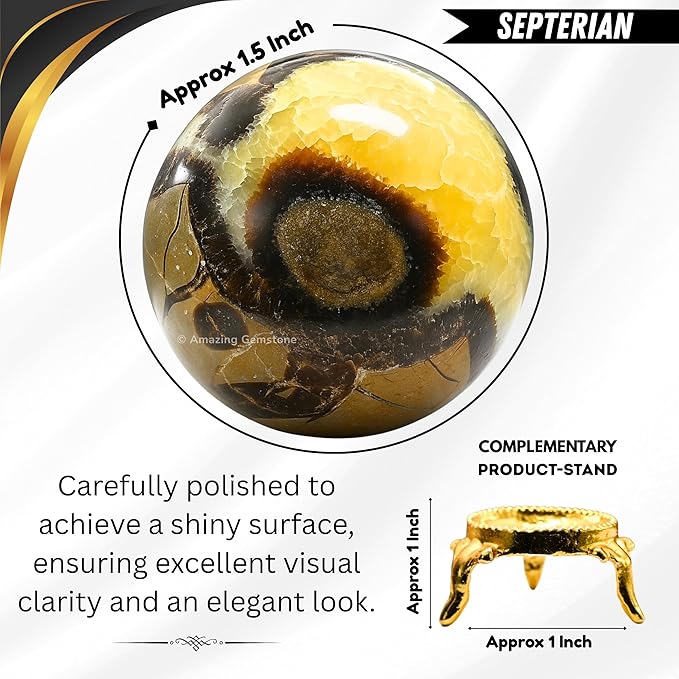 Amazing Gemstone Septarian Crystal Ball with Stand - 1.5 Inches Crystal Sphere Meditation Balls for Witchcraft and Decorative Balls