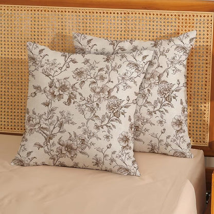 Brown Pillow Covers 20x20 Set of 2 Brown and Cream Floral Chinoiserie Throw Pillows Vintage Rustic Toile Flower Decorative Pillow Cases Outdoor Chinoiserie Decor Cushion Case for Couch Sofa