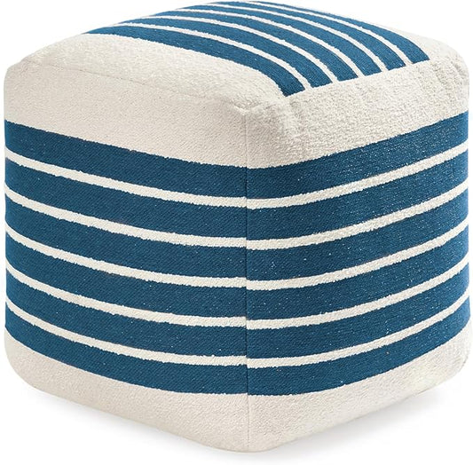 Anji Mountain 100% Handmade & Handcrafted Comfortable Home Décor Pouf Ottoman Footrest for Living Room, Bedroom, Nursery, Kidsroom, Patio Furniture - (20" x 20" x 20" - Sailor Blue)