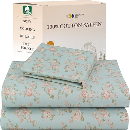 California Design Den Rose Sheet Set Twin XL, 100% Cotton Deep Pocket Twin XL Sheets & Pillowcase Set, Soft Sateen Weave - Vintage Rose