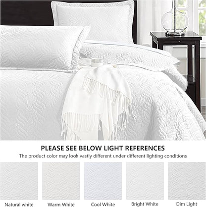 Love's cabin Twin Quilt Set White Bedspreads - Soft Bed Summer Lightweight Bedspread Comforter - Modern Style Wave Pattern Coverlet for All Season - 2 Pieces (1 Quilt, 1 Pillow Sham)