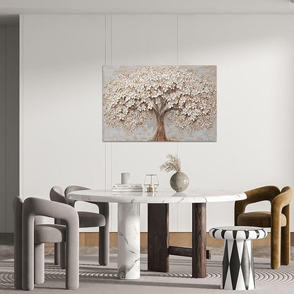 Canvas Wall Art Decor Modern Botanical Wall Art Pictures for Living Room Tree of Life Wall Art Decor White Flower Wall Art Prints Canvas Art Wall Decor Artwork for Walls Bedroom Office Decor 24" X 36"