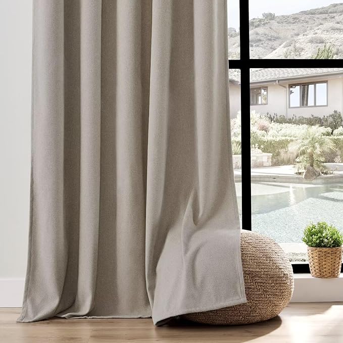 Joydeco Faux Linen Curtains 72 Inch Length 2 Panels Set, Light Filtering Curtains for Bedroom, 52 Inches Wide Living Room Drapes with Rod Pockets (52x72 inch, Birch)