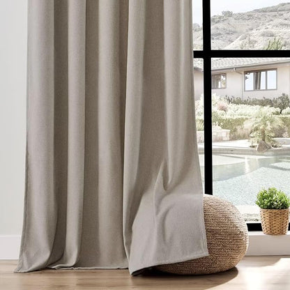 Joydeco Faux Linen Curtains 108 Inch Length 2 Panels Set, Light Filtering Curtains for Bedroom, Living Room Drapes with Rod Pockets (52x108 inch, Thick Linen)