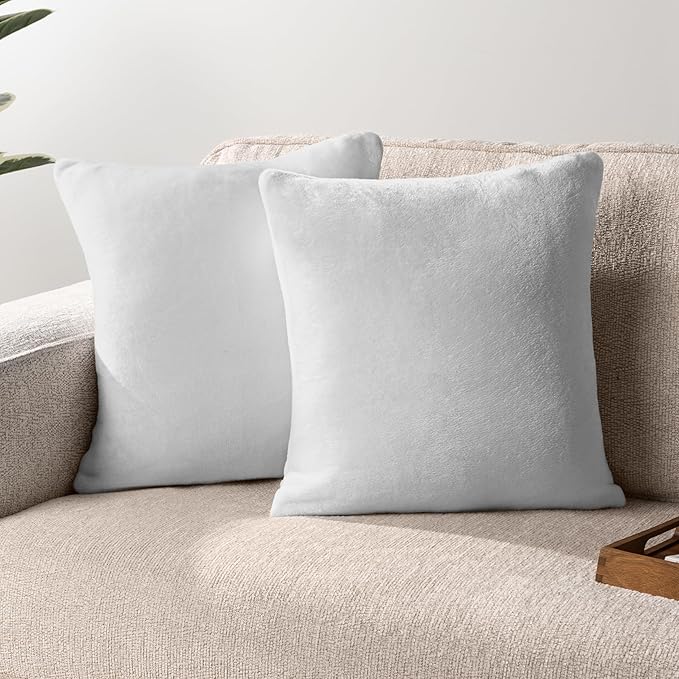 PAVILIA Light Gray Throw Pillow Covers 18x18 Set of 2, Decorative Pillow Cases for Bed Sofa Couch, Boho Aesthetic Accent Decor Cushion Bedroom Living Room, Velvet Square Euro Sham Covers, Light Grey