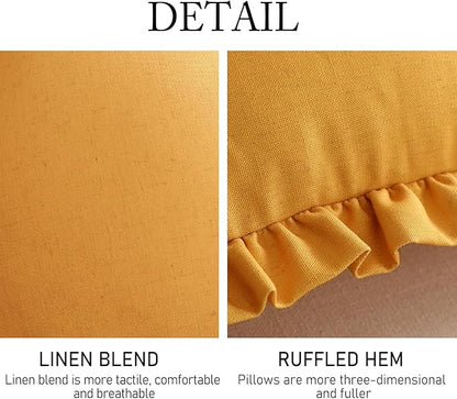 ISAENNE Classic Yellow Round Throw Pillow Cover Diameter 16", Solid Color Farmhouse Linen Cotton Decoration Pillow Cover with Ruffles, Sturdy Throw Pillow Case for Couch Sofa Bed Living Room