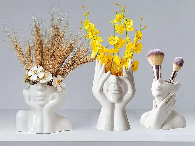 Face Vase Unique Ceramic Vase for Room,Office,Home Decor,White,Set