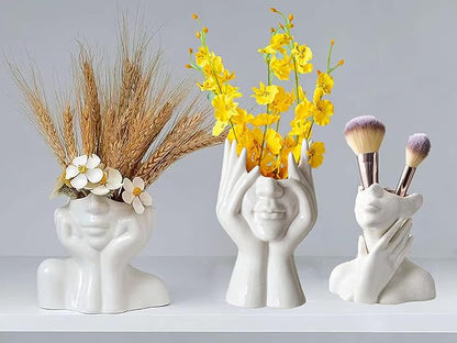Face Vase Unique Ceramic Vase for Room,Office,Home Decor,White,Set