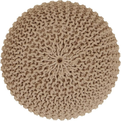 REDEARTH · Round Pouf Ottoman - Hand Knitted Cable Boho Poof Home Décor Pouffe Circular Footrest for Living Room - Nursery - Bedroom - Lounge 100% Cotton (19.5”x19.5”x14”) - Beige, Set of 2