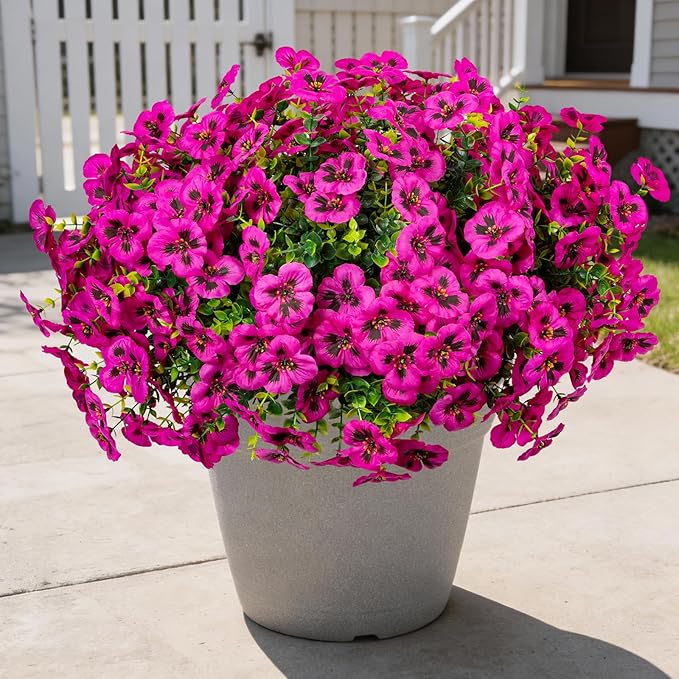 Artificial Flowers, 24 Bundles, Decorative Bouquets for Home, Wedding, Garden, Office Decor (Fuchsia)