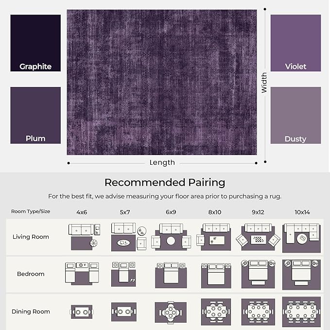 Kokia Abstract Area Rug Living Room 5x7 Washable Large Rug Bedroom Living Room Under Dining Table Soft Non Slip Stain Resistant Carpet Room Decor, Purple Rug, Oslo Dusty