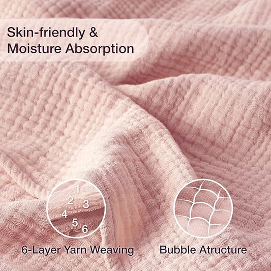100% Cotton Muslin Blanket 50"x 60", 6 Layers Breathable and Lightweight Cotton Throw Blankets for Couch, Soft Cooling Summer Gauze Blanket for Adults All Season, Dusty Rose‌
